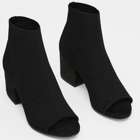 Eileen Fisher $245 Croft Stretch Knit Open Toe black Boots 9 - Picture 3 of 10